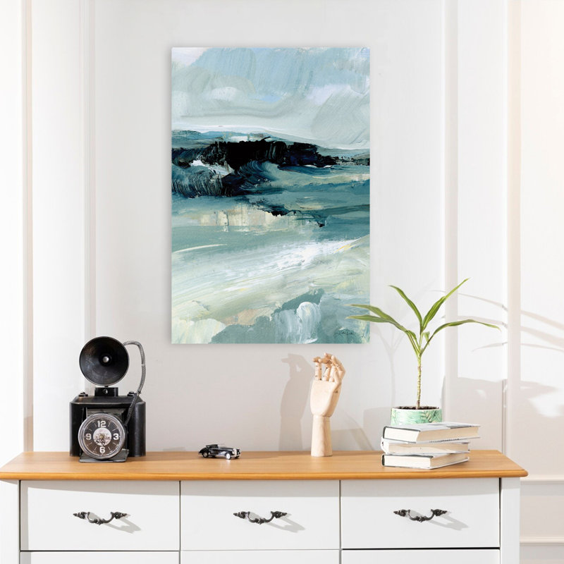 Paysage balayé par le vent II - art abstrait noir et bleu, H 24 po x l 16 po