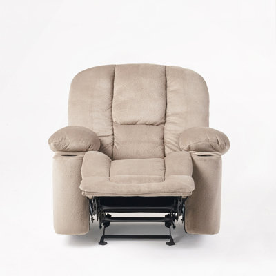 Soft Recliner, Luxurious Manual Recliner Chair In Coffee, Skin-Friendly Fabric, Dual Cup Holders