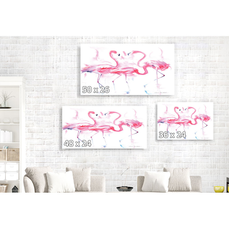 Flamant rose, aquarelle, sur fond blanc, oiseau, H 16 po x l 24 po x P 1,5 po