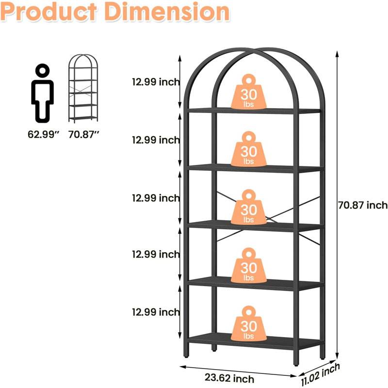 180cm H x 60cm W Bookcase, Black