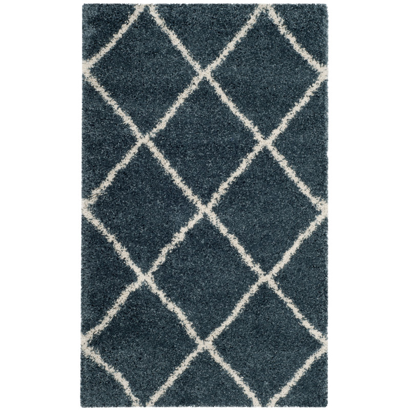 Humberto Hudson Shag Performance Geometric Rug, Rectangle 2'3" x 3'9", Slate Blue/Ivory