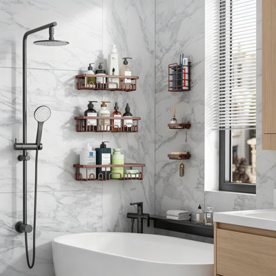 Ensemble de 6 tablettes de douche sans support antirouille avec porte-savon, organisateur de salle de bain et rangement grande capacité, ensemble de 6 pièces pour la salle de bain principale