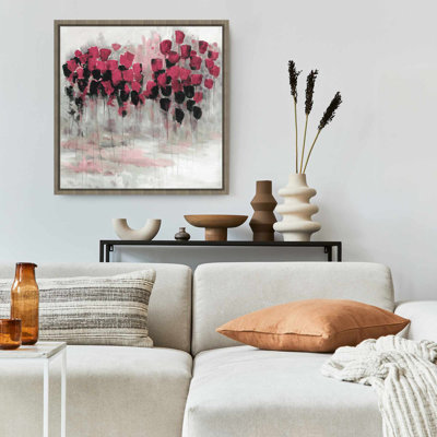 Fleurs roses sur fond noir | Art mural blanc pour chambre à coucher