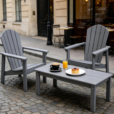 3-piece Hdpe Adirondack Patio Furniture Set - 2 Stackable Chairs & Large Side Table, All-weather, Wood-grain Finish