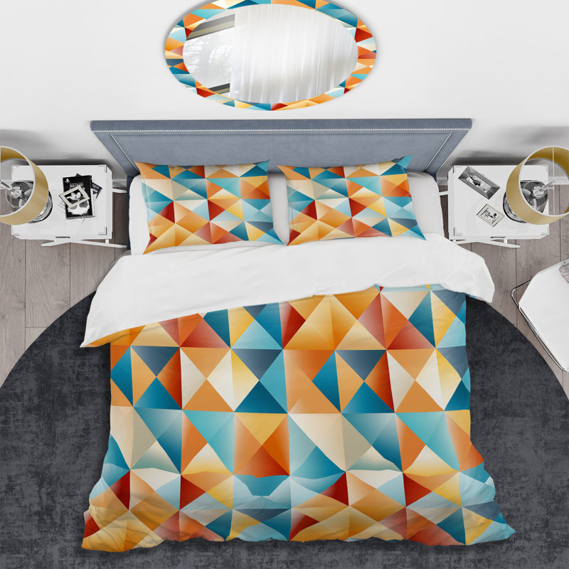 Ensemble de housse de couette en microfibre orange / turquoise Eilt, Housse de couette pour grand lit et 2 taies décor