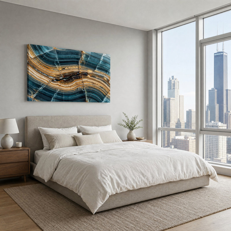 Art mural sur toile bleue et brune, L 32 po x H 16 po