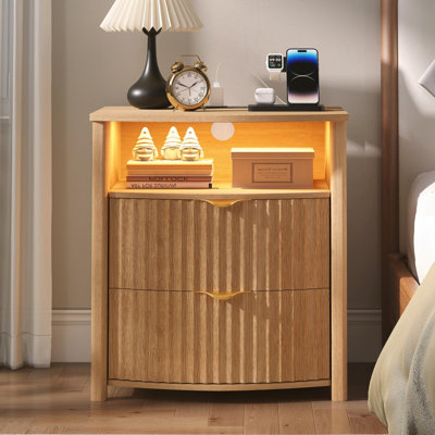 2-Drawers Nightstand With Led Light