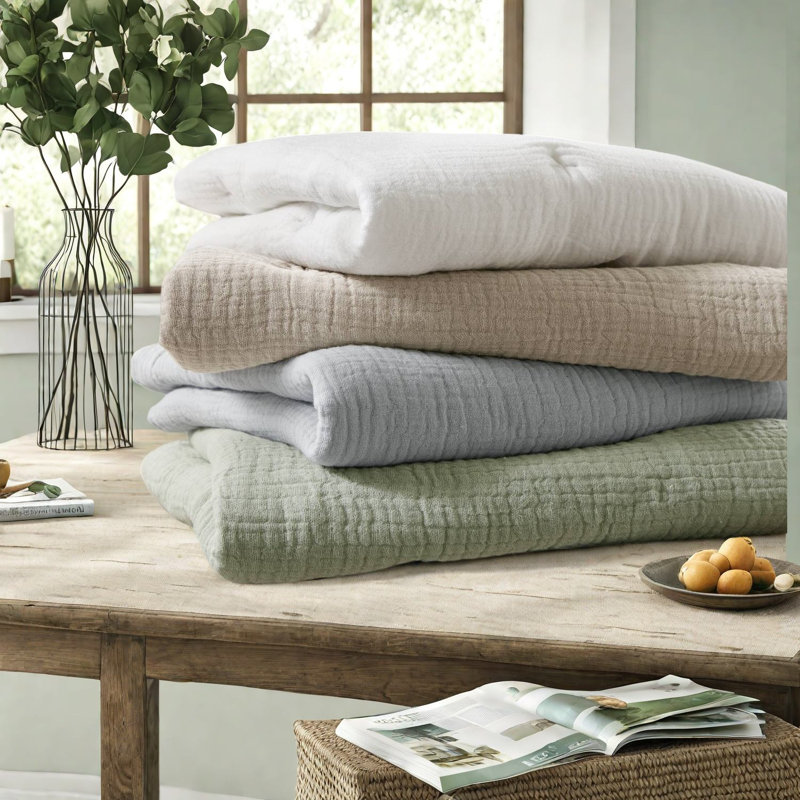 Ensembles de literie en gaze de coton doux, taille double / grand avec courtepointe brodée et taies décoratives pour toutes les saisons