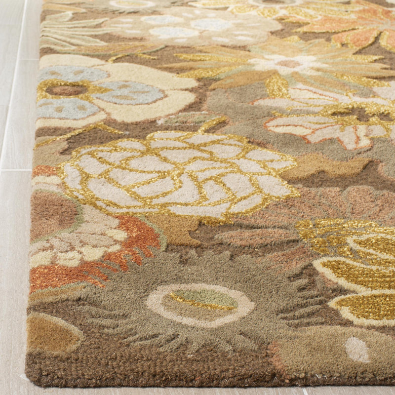 Tapis floral en laine et viscose touffeté à la main Soho, Rectangle 7 pi 6 po x 9 pi 6 po