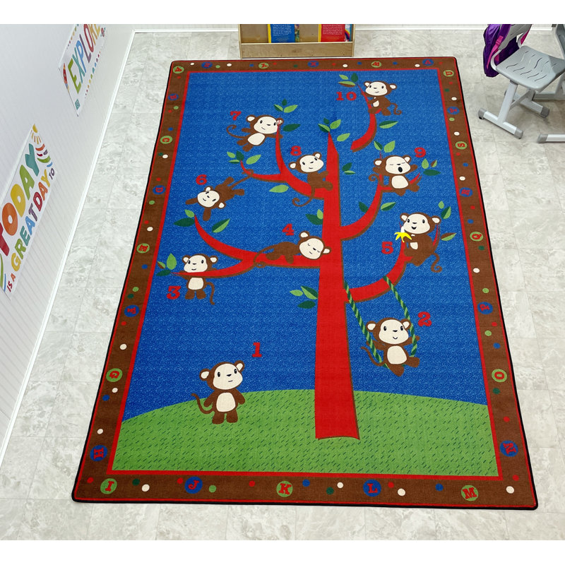 Tapis de classe KidCarpet.com « Dix petits singes », rectangle de 2,29 m x 3,66 m, Rectangle 7 pi 6 po x 12 pi