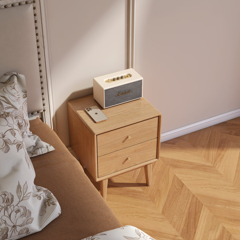 39.5cm W Solid Wood Bedside Table, Oak
