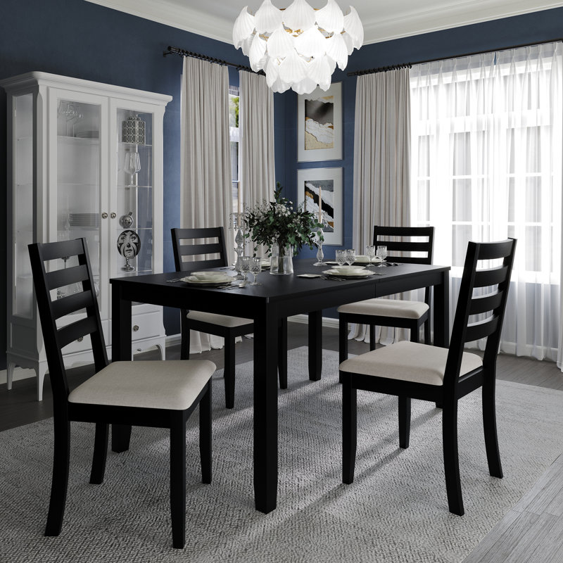 Ocossio 4-Person Solid Wood Dining Set, Black