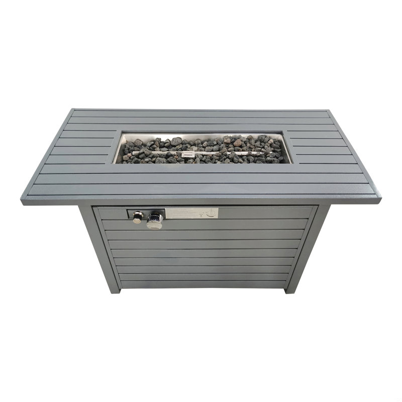 Table de foyer d'extérieur en acier avec couvercle, Gris