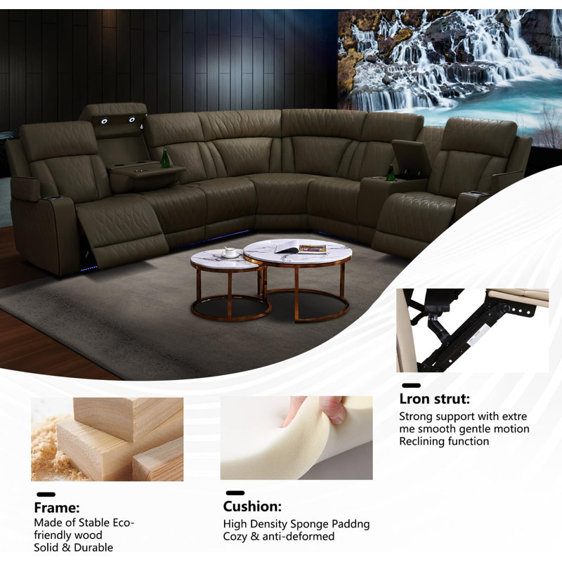 3 - Piece Faux Leather Power Reclining Sectional With Console