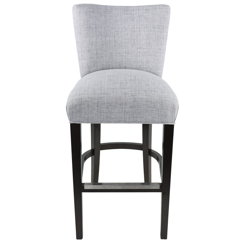Upholstered Counter Stool with Solid Wood Frame, Silver