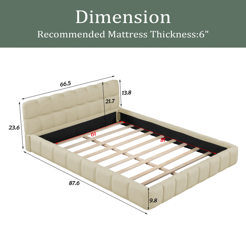 Upholstered Platform Bed, Beige