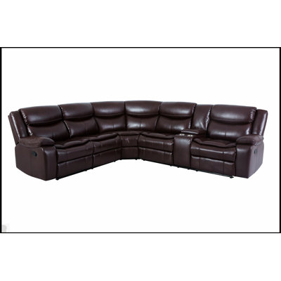 L Shape Breath Leather Manual Reclining Sectional Sofa Set, Brown