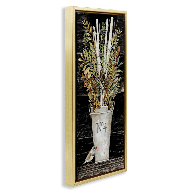 "Rustic Forest Greenery Bouquet Grain", art mural sur toile flottante par Cindy Jacobs, Cadre flottant métallique doré