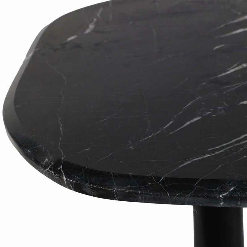 Modern Contemporary Accent Table with Marble Top and Sculpted Stone Aluminum Metal Base., Black