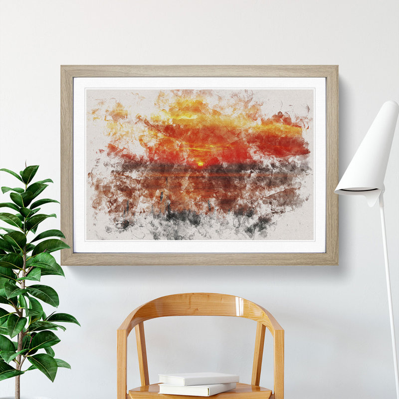 The Orange Sunset - Picture Frame Graphic Art, 36cm H x 48cm W x 2cm D, Oak Framed
