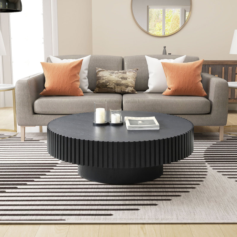 Table basse à piédestal Ansel, Noir, H 13,42 po x L 39,37 po x l 39,37 po