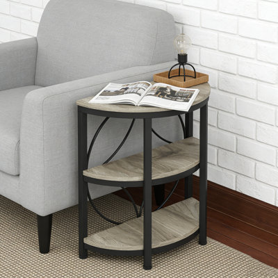 3-Tier Half-Round Narrow Side Table With Metal Frame