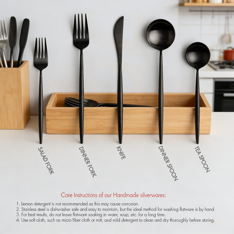 Ensemble de couverts 18 pièces en acier inoxydable noir mat 18/10, 2 ensembles de couverts modernes 5 pièces avec couteaux de table, fourchettes, cuillères, fourchettes à salade, cuillères à café et ustensiles de cuisine allant au lave-vaisselle