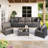 7 Pieces Outdoor Patio Furniture Set, With Cushions And Glass Coffee Table, Pe Rattan Outdoor Wicker Sectional Furniture Sofa Set, For Porch, Garden, Balcony-1527550633