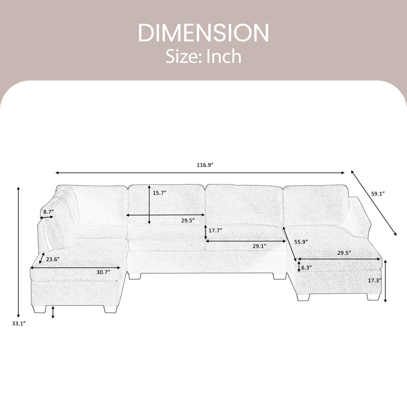 Upholstered U-Shaped Sectional Right Hand Facing, Beige 100% Polyester