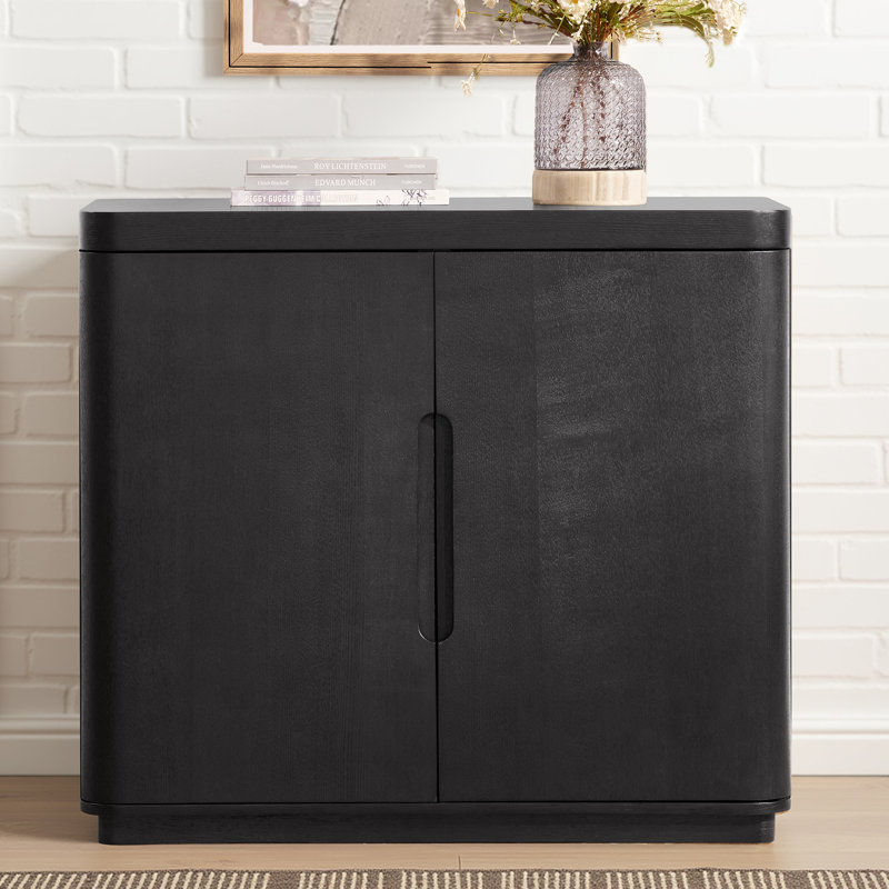 Waynesville 36"W 2-Door Modern Oak Wood Cabinet with Adjustable Shelves, Charcoal