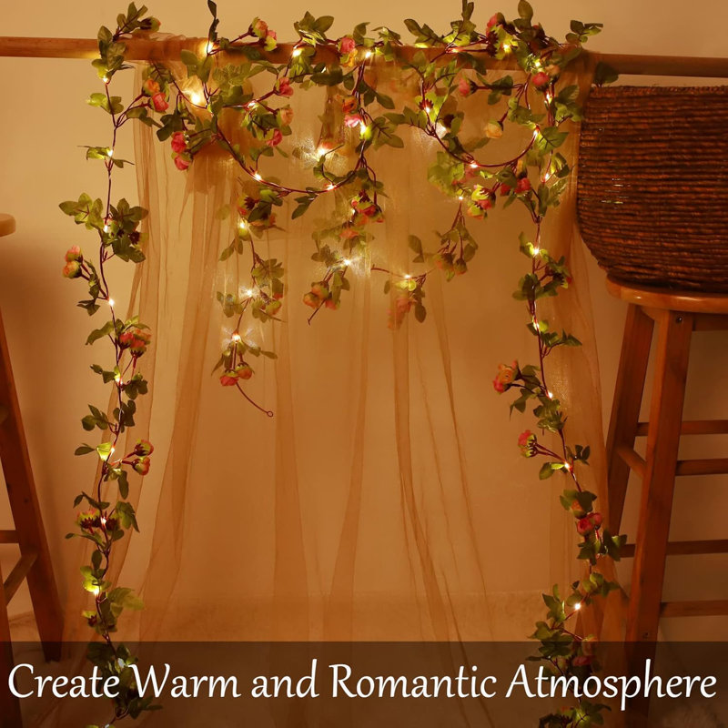 20 LED Rose Flower String Lights Battery Powered 7.2ft