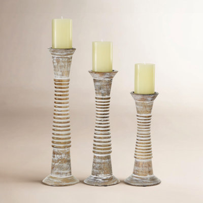 3-Piece Solid Wood Candlestick Set