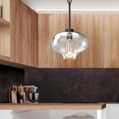 Luminaire suspendu simple noir 1 lumière avec abat-jour rond en verre transparent Jahne