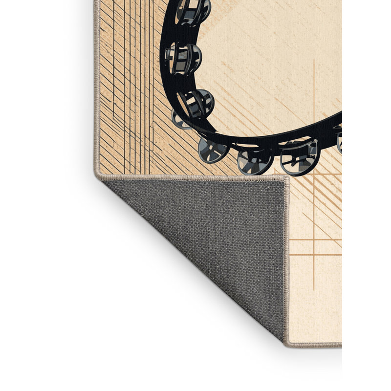 Soft Plush Tenafly Tambourine Modern Geometric Area Rug in Beige – Beige Binding, 3x5