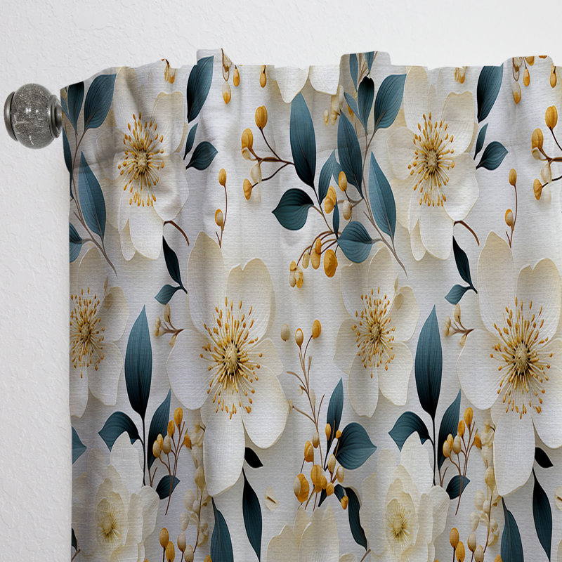 Blanc coquelicots minimaliste Floral Elegance III - rideau en velours floral - obscurcissant - 1 panneau, L 52 po x L 95 po