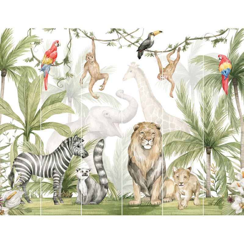 6 Piece Jungle Safari 3m x 2.4m Wall Mural