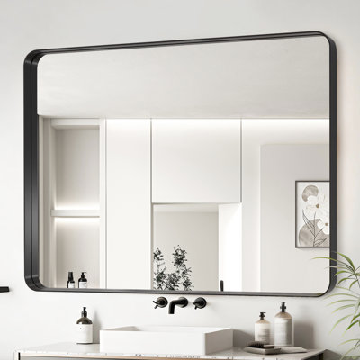 Aluminium Frame Black Bathroom Mirror - Hd Float Glass For Undistorted Reflection, Rust Frame, Proof Membrane, Easy Wall Hanging With Z Bar Brackets, Well Protected Package , Clear And