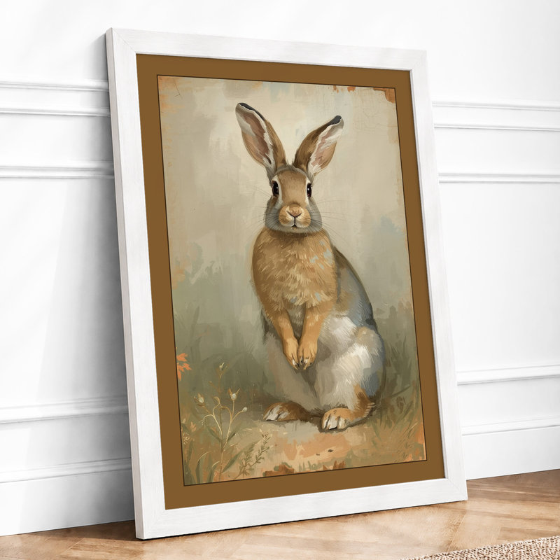 Watchful Hare Boho - Framed Print, A2 - 59.4 x 42.0 cm, White