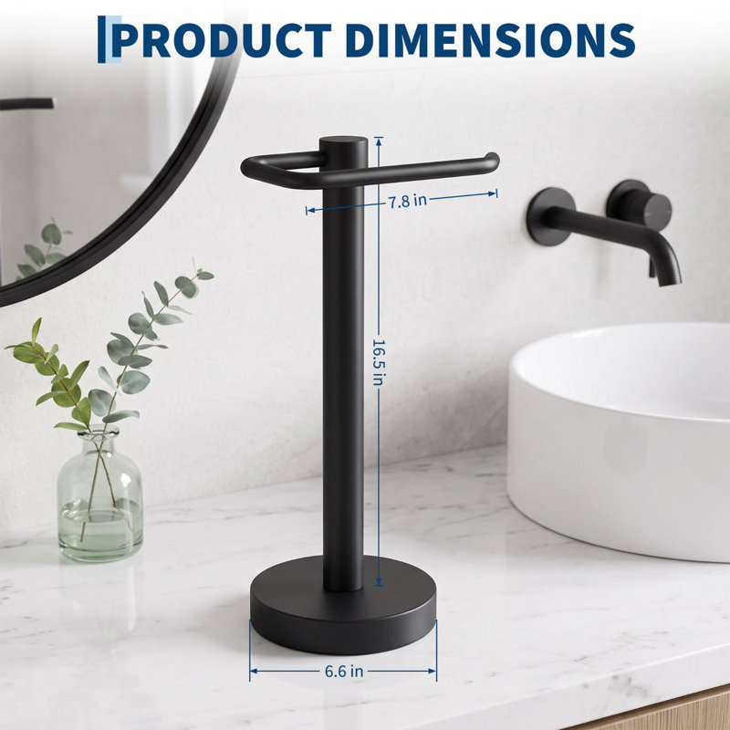 Porte-serviettes autoportant en acier inoxydable avec base stable et anneau ouvert, noir mat, pour salle de bain et cuisine