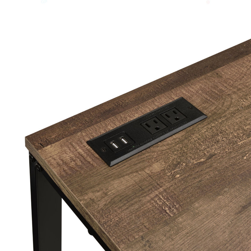 Bureau d'écriture rectangulaire avec port USB et prise