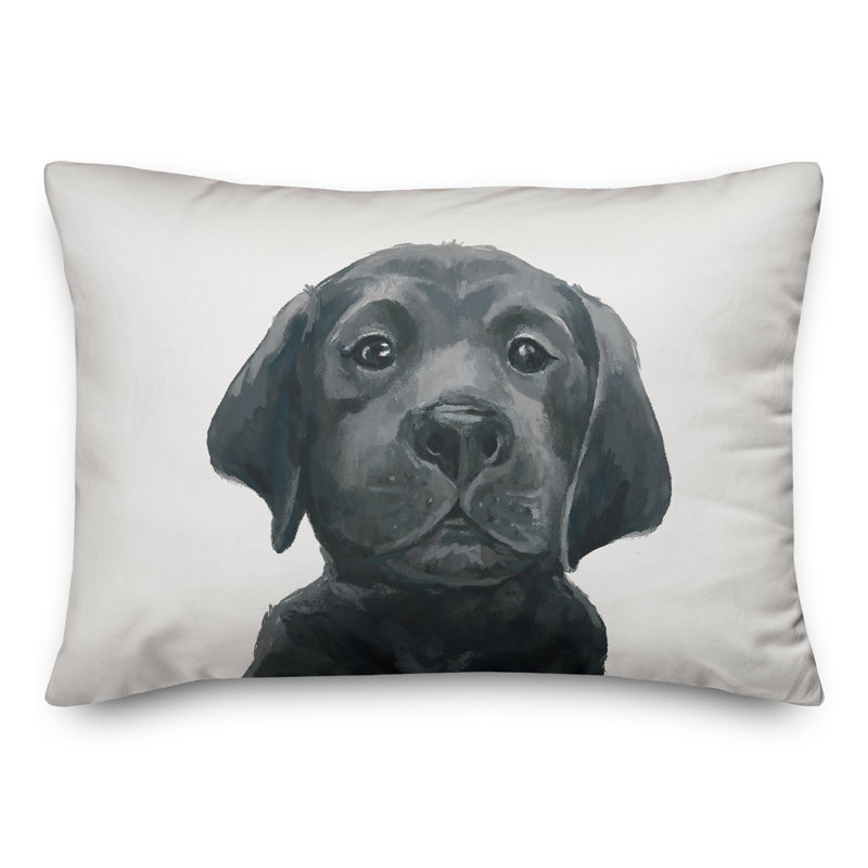Coussin intérieur / extérieur Black Lab Puppy, H 14 po x l 20 po, Rectangle