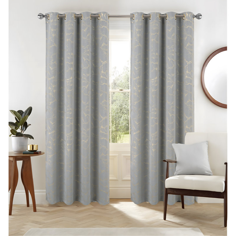 Heidi Foil Print Room Darkening Window Curtain, Silver, 52" W x 84" L