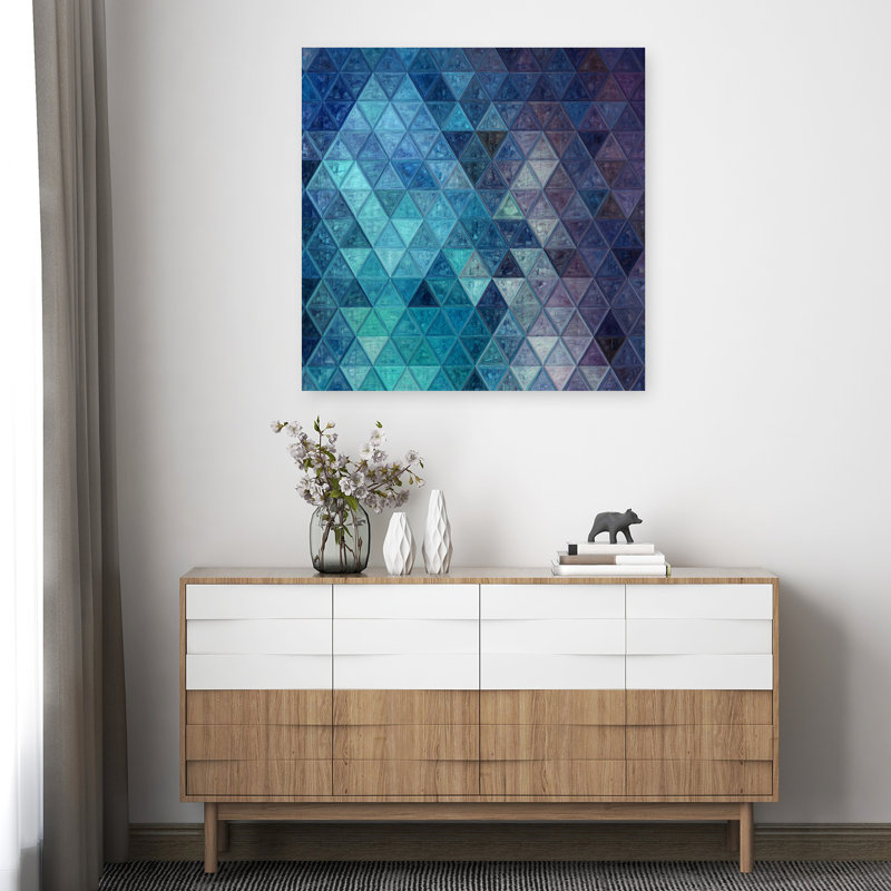 Art mural abstrait géométrique bleu à motif géométrique, 36" H x 36" W