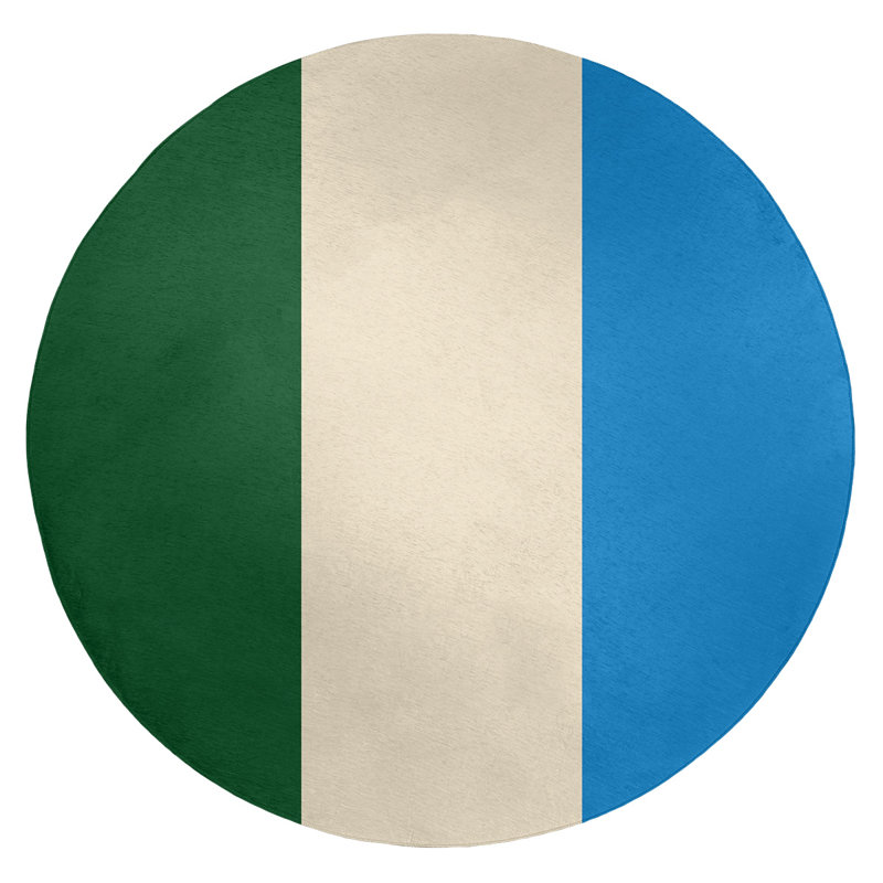 Tapis à rayures vert/crème/bleu, Rond 5 pi