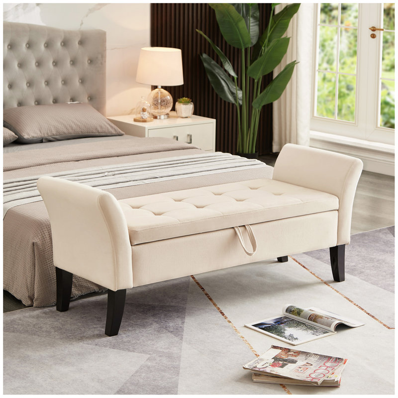 51.5" Bed Bench with Storage Velvet, Beige