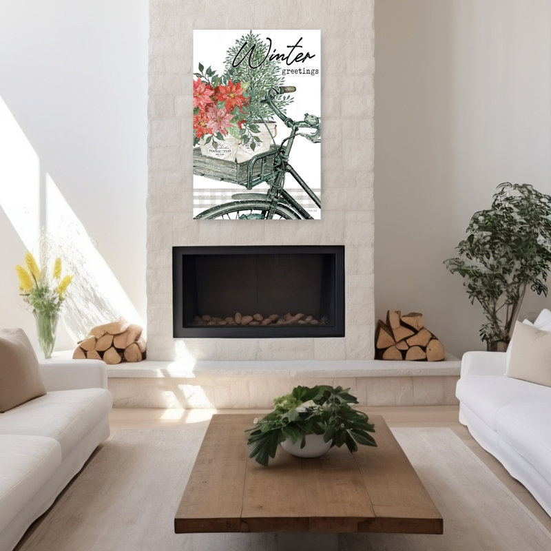 Art d'hiver contemporain poinsettia Winter Greetings, H 48 po x l 32 po
