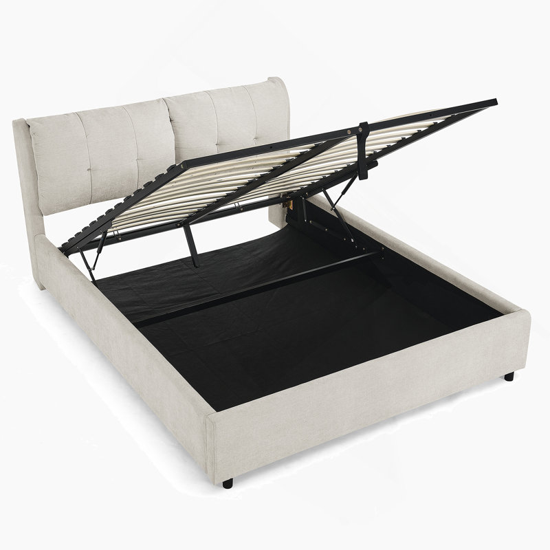 Lit plateforme tapissier hydraulique avec tête de lit intégrée, cadre de lit de chambre à coucher avec espace de rangement