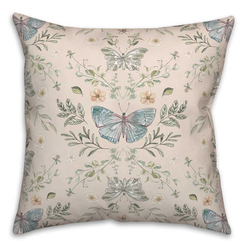 Floral Reversible Throw Pillow, Cream
