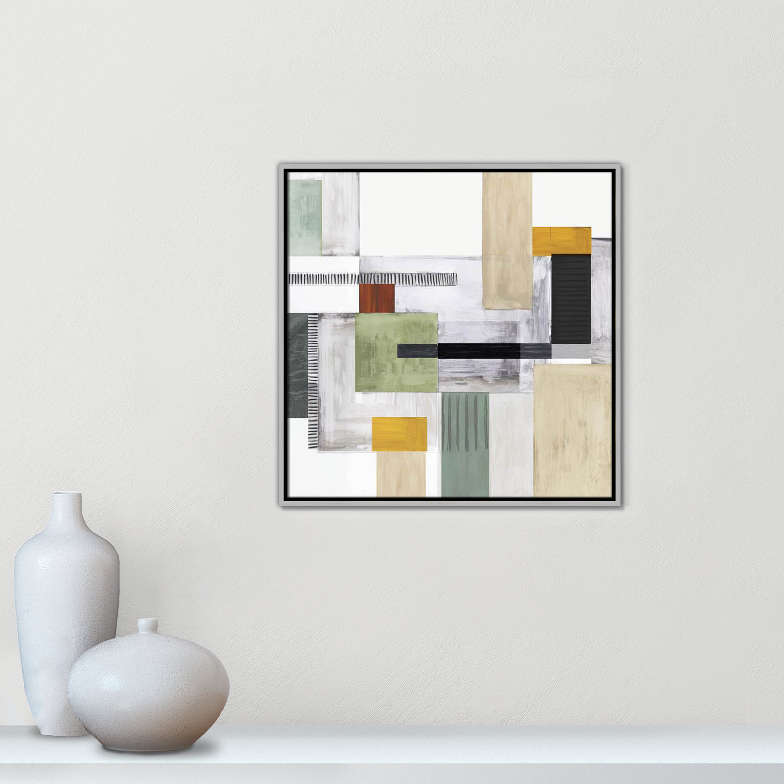Playful Blocks Print, 25.5" H x 25.5" W x 2" D, Silver Floater Framed