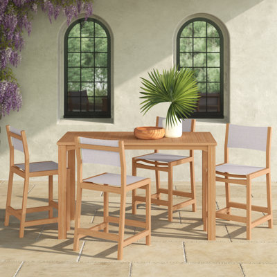 Trakas Pearl 5-Piece Rectangular Teak Outdoor Counter Height Dining Set